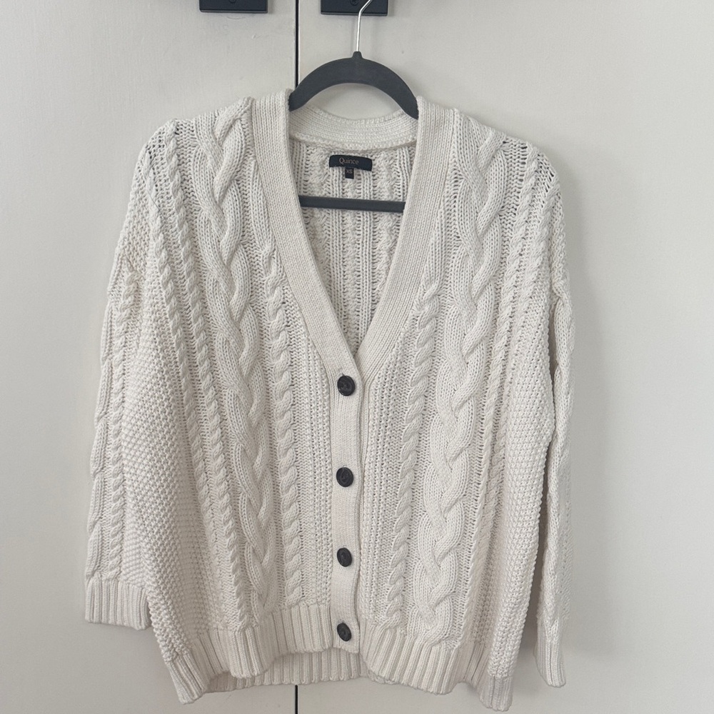 Quince White Cable Knit Sweater